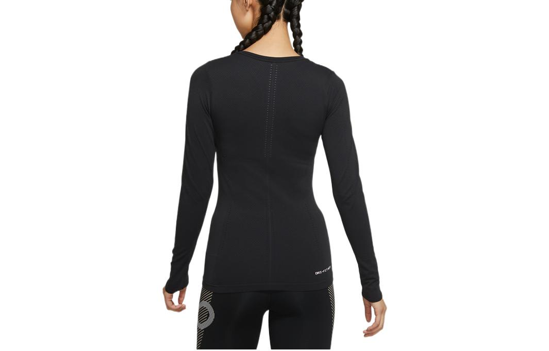 (WMNS) Спортивная одежда Nike: круглый вырез, облегающий крой, длинные рукава, черный цвет — фото 2