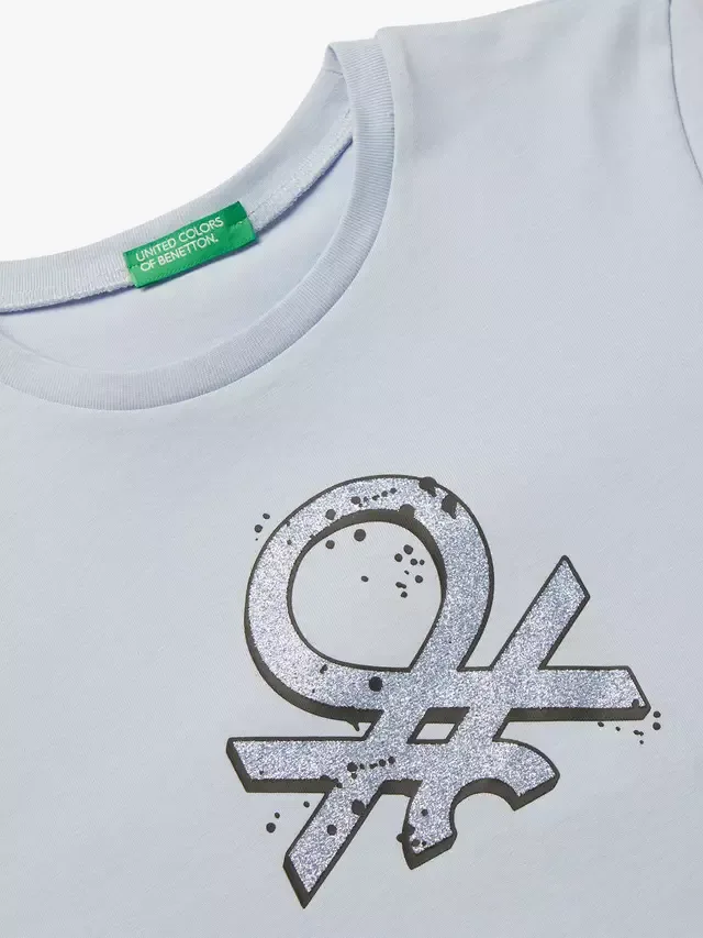 Детская хлопковая футболка с логотипом Benetton, Blue — фото 3