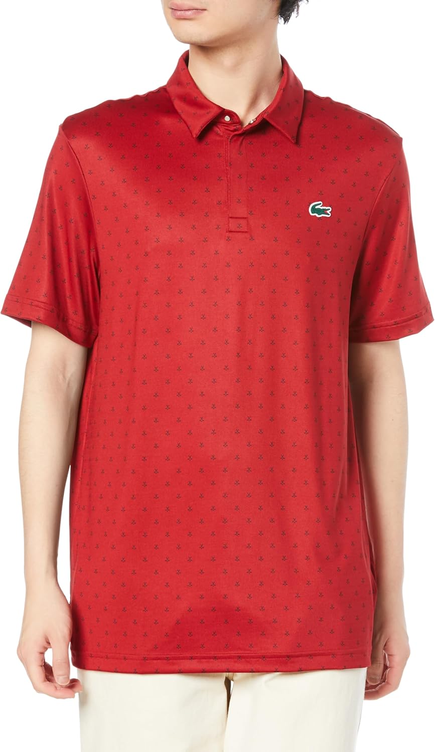 

Мужская рубашка-поло для гольфа LACOSTE Защита от УФ-излучения, минималистичный принт по всей поверхности, скрытая передняя часть, сверхбыстрая сушка, красный