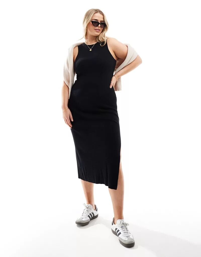 

Черное трикотажное платье миди с открытой спиной-борцовкой ASOS DESIGN Curve