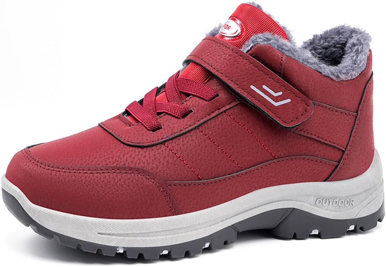 

Зимние женские ботинки с теплой меховой подкладкой, с застежкой-липучкой, противоскользящие повседневные ботильоны Lanverth, красный