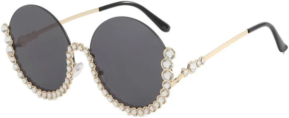 

Женские круглые солнцезащитные очки с бриллиантами, сексуальные, полуободковые, с кристаллами, женские очки с хрустальными элементами WNCKSQ, C1gold-black