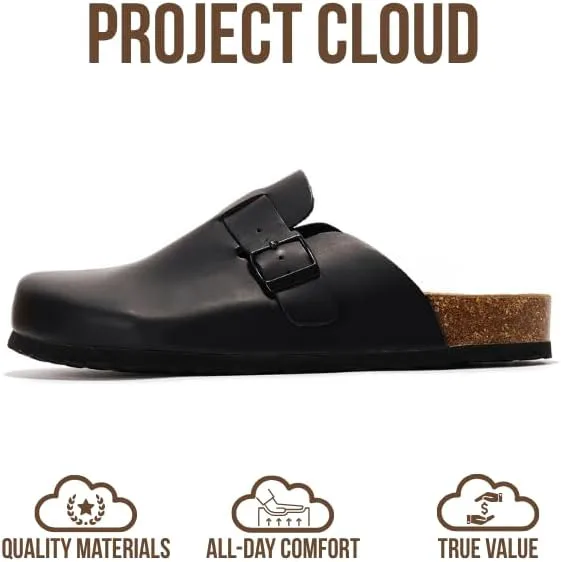 Мужские сабо Project Cloud - 100% натуральная кожа полного зерна, с мягкой подошвой из памяти формы и поддержкой свода стопы, натуральная пробковая стелька - нескользящие домашние тапочки для мужчин (Бруклин), черный — фото 2