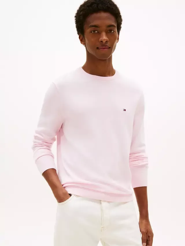 Свитер с круглым вырезом из чесаного хлопка с вышивкой флага Tommy Hilfiger, Light Pink