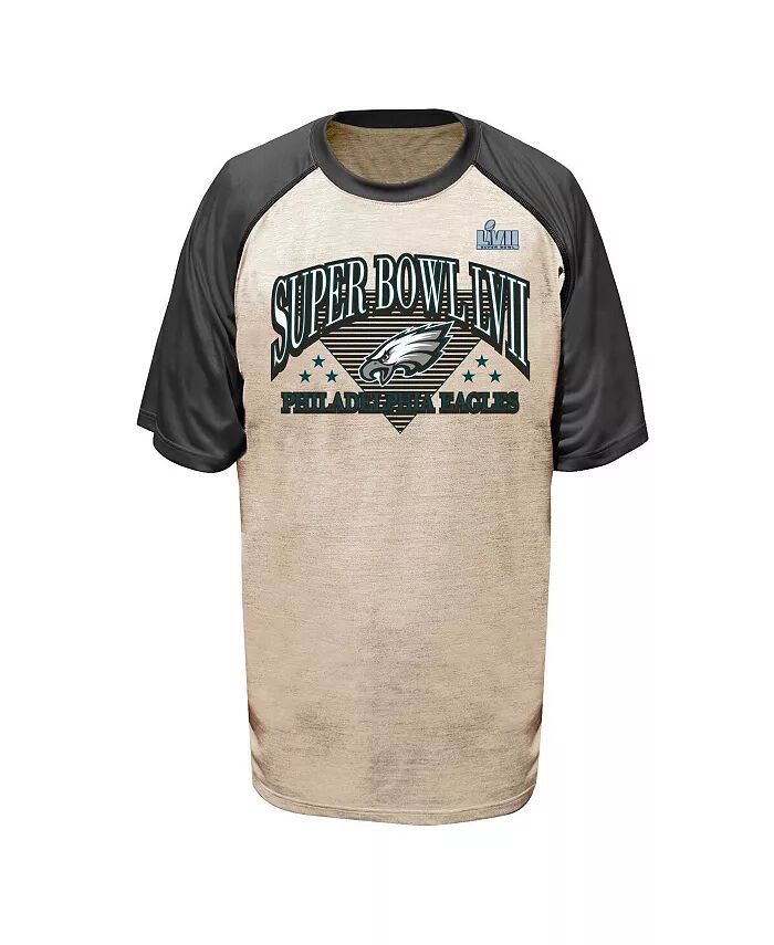 

Мужская футболка цвета овсянки, угольно-серого цвета Philadelphia Eagles Super Bowl LVII Triangle Strategy Raglan Big and Tall Fanatics