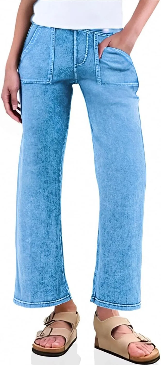 

Женские джинсы Mid Waisted Straight Leg Pull On с карманами Lynroxia