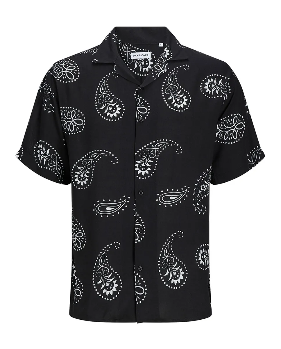 

Мужская рубашка с короткими рукавами и абстрактным принтом Jack & Jones, черный