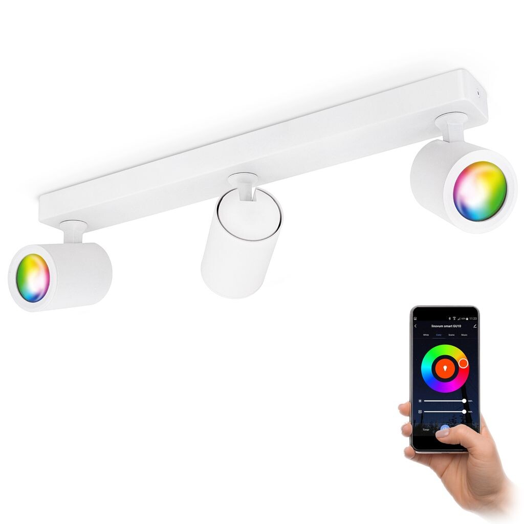 

Прожектор TENJO, 3 лампы, белый, поворотный, вкл. GU10 Smart LED RGBW 230 В Linovum