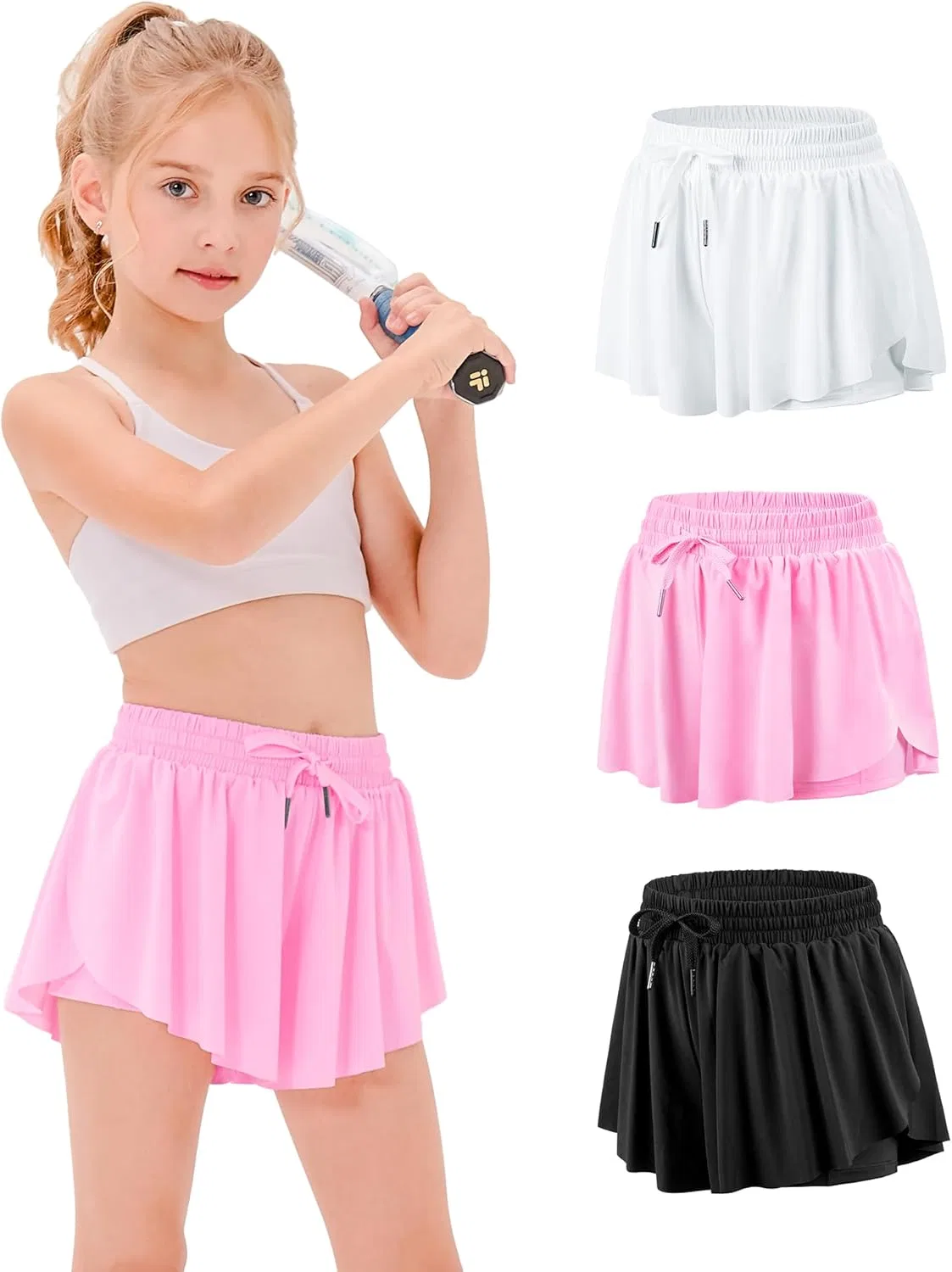 Спортивная юбка-шорты Stelle, двойной слой, Black+white+cotton Candy