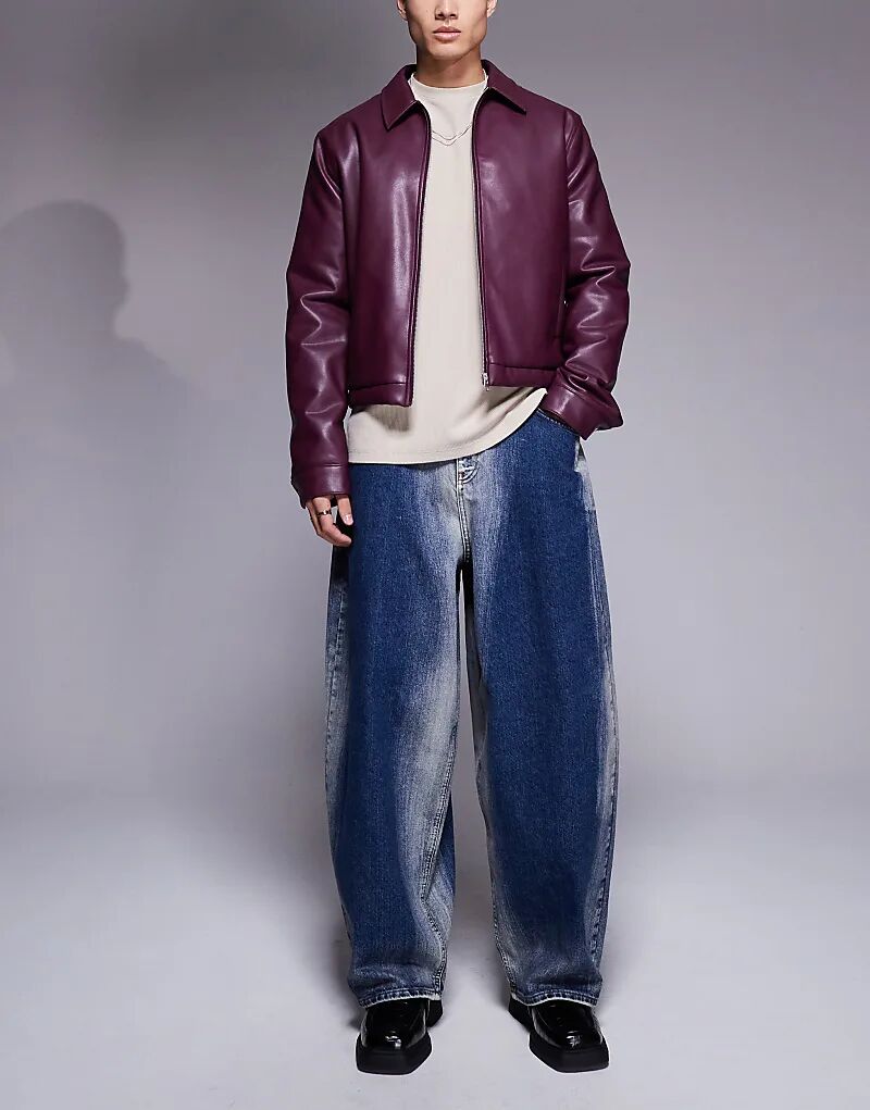 

Широкие джинсы-баллоны ASOS DESIGN средне-синего цвета с ярко-красной отделкой