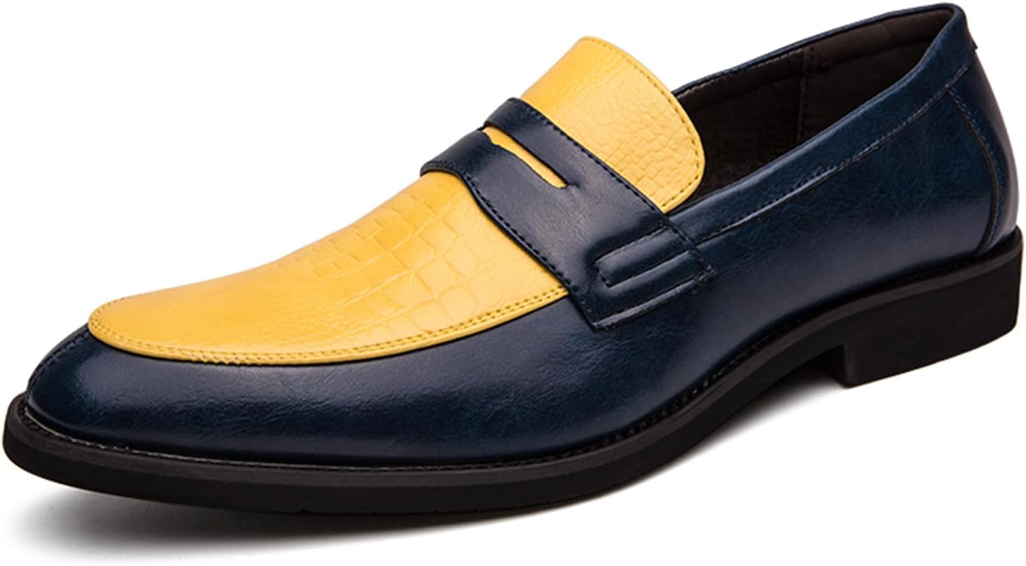 

Мужские двухцветные кожаные лоферы без шнурков с декоративной вставкой, низкий каблук-блок, широкий круглый носок, удобные, с нескользящей подошвой, формальные обувь для бизнеса, офиса, вечеринок, свадьбы и повседневной работы Tixewsjh, желтый