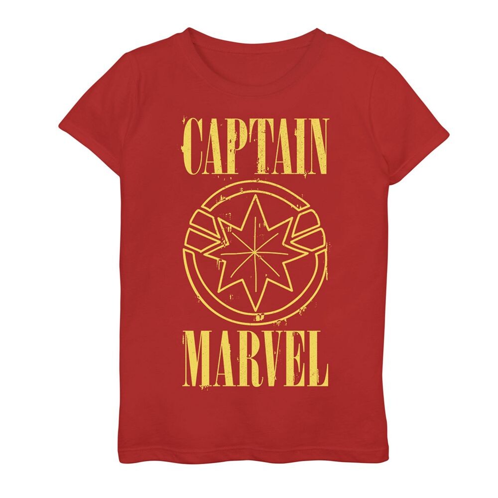 

Желтая футболка с графическим рисунком и логотипом Marvel Captain Marvel для девочек 7–16 лет, красный