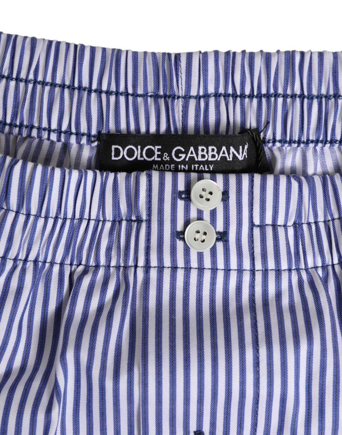 Сине-белые хлопковые полосатые шорты на пуговицах для плавания Dolce & Gabbana, синий/белый — фото 2