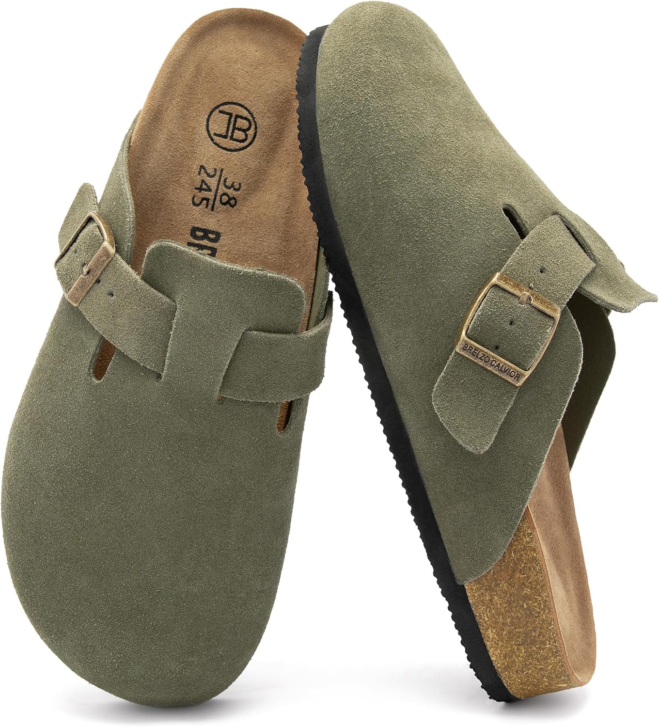 

Женские замшевые сабо, мужские мюли на процесске, противоскользящие ботинки «картошка», с поддержкой свода стопы, с регулируемой пряжкой, для использования в помещении и на улице Brelzo Calvior, зеленый