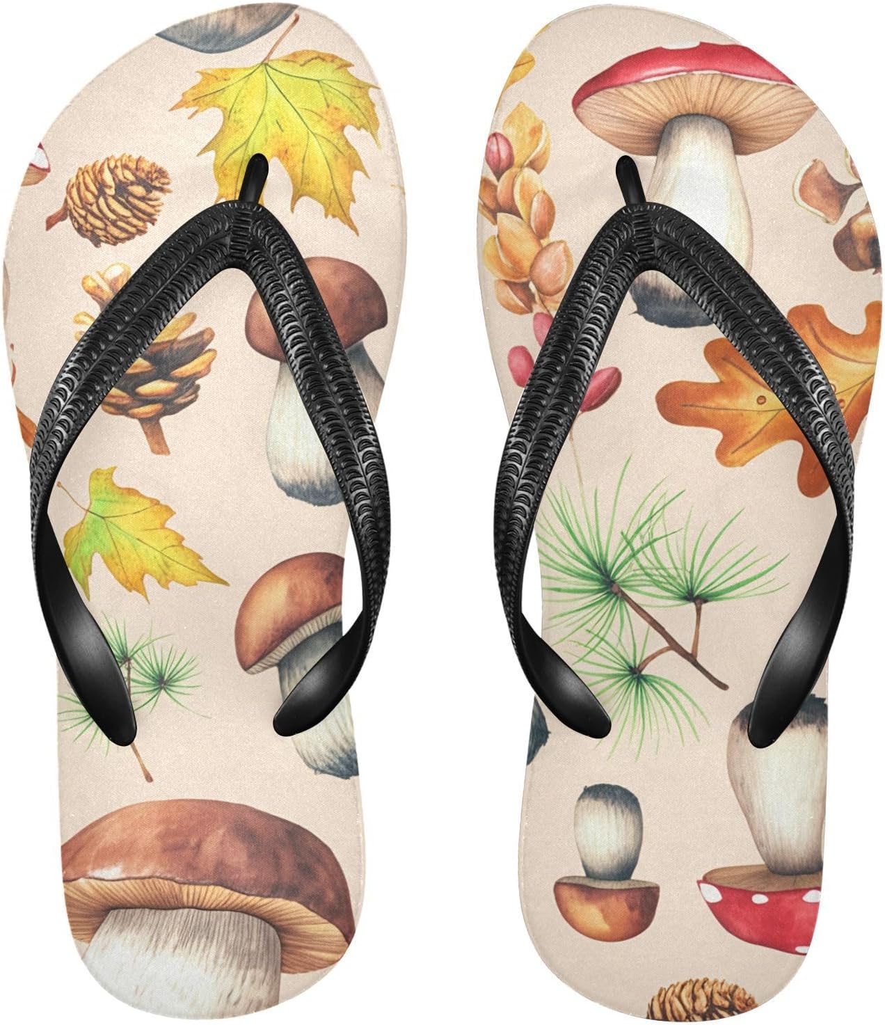 

Мужские и женские шлепанцы с грибным рисунком и кленовым листом, бежевые, для пляжа, душа, резиновые, противоскользящие, летние сандалии для прогулок Sinestour