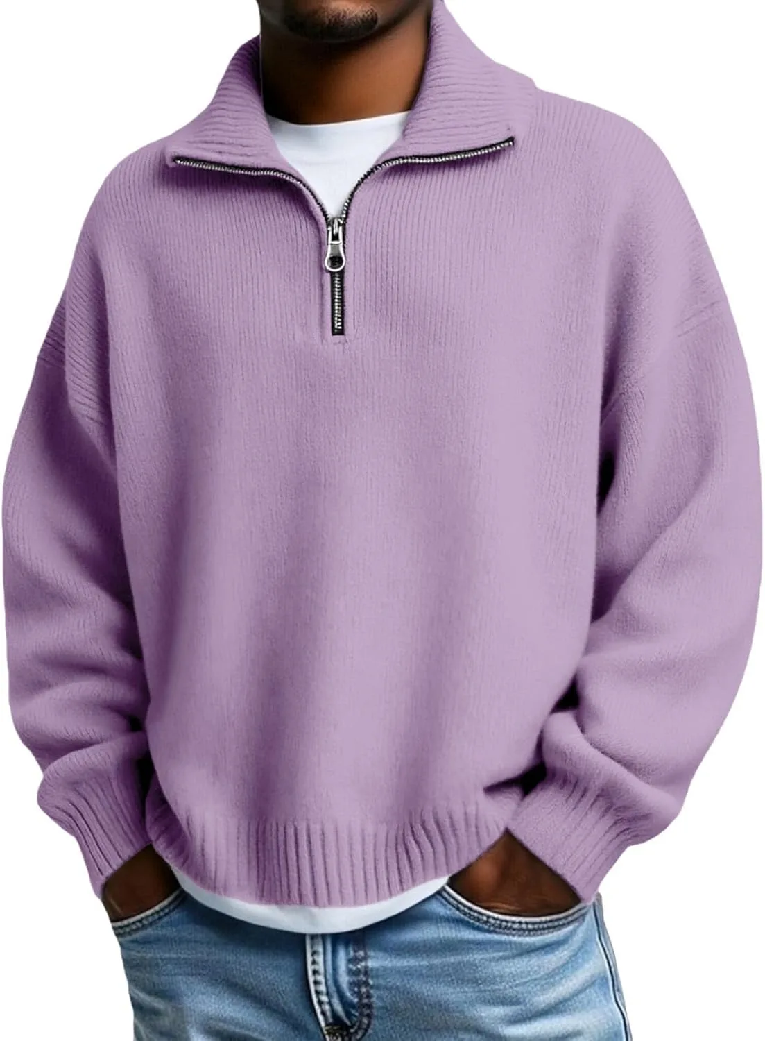 

Толстовка-поло Quarter Zip для мужчин Casual, легкая, с воротником-стойкой, длинным рукавом, из кашемира