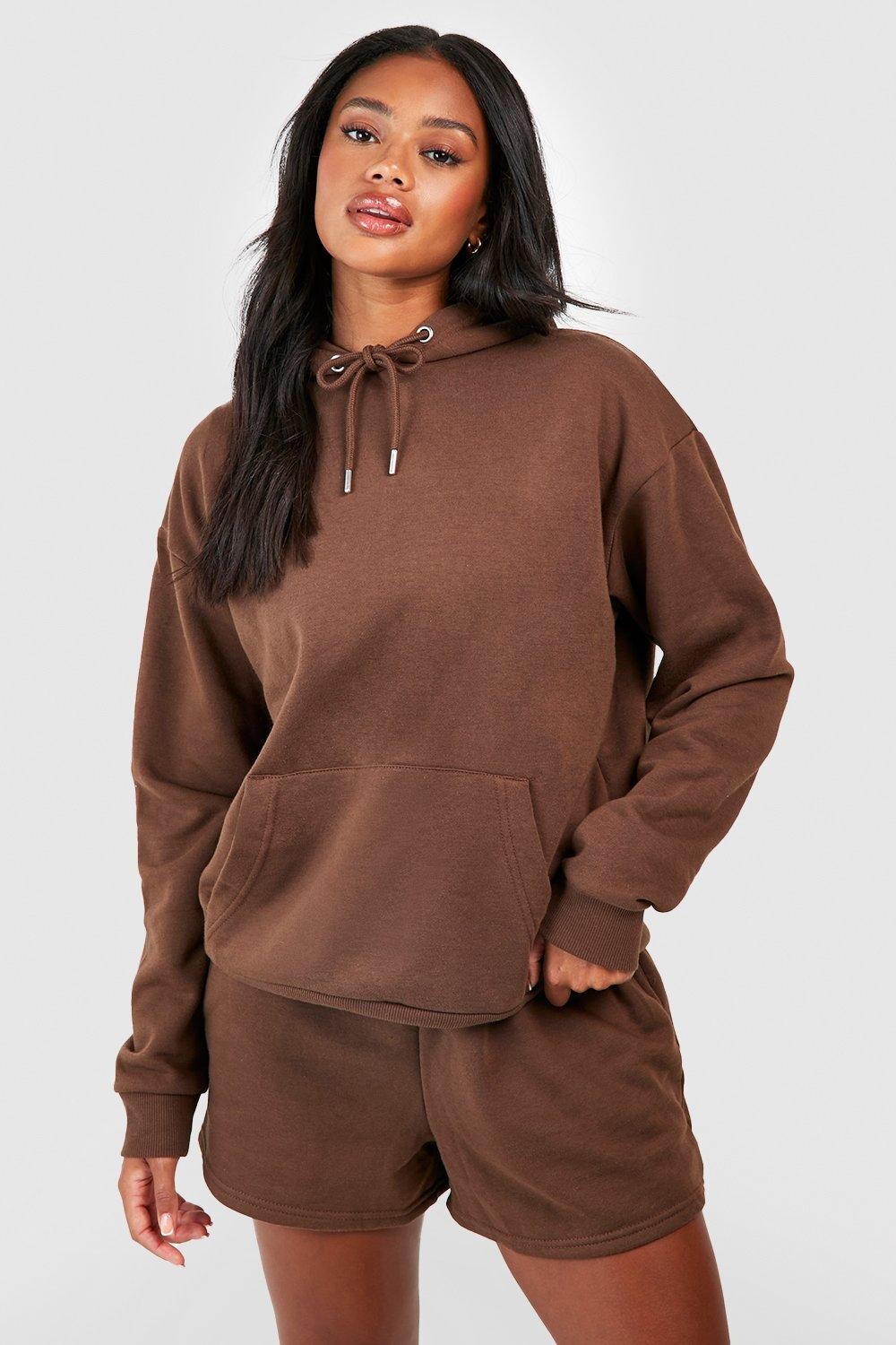 

Короткий спортивный костюм с капюшоном и хлопком Boohoo, шоколадный