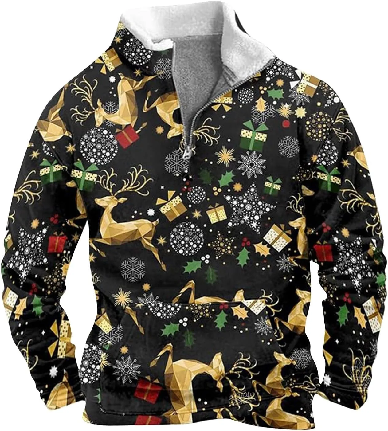 

Мужской рождественский флисовый свитер 1/4 Zip с длинным рукавом и 3D принтом