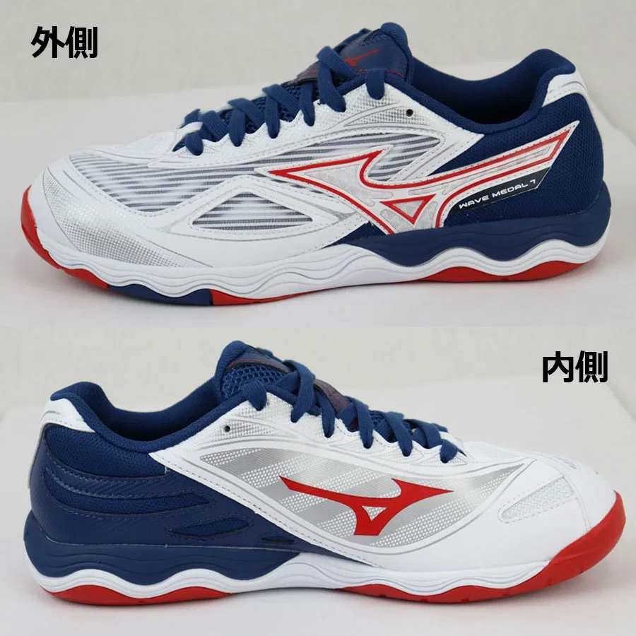 Унисекс кроссовки для настольного тенниса «Wave Medal 7 Wide» от Mizuno, 01 White X Red X Navy — фото 3
