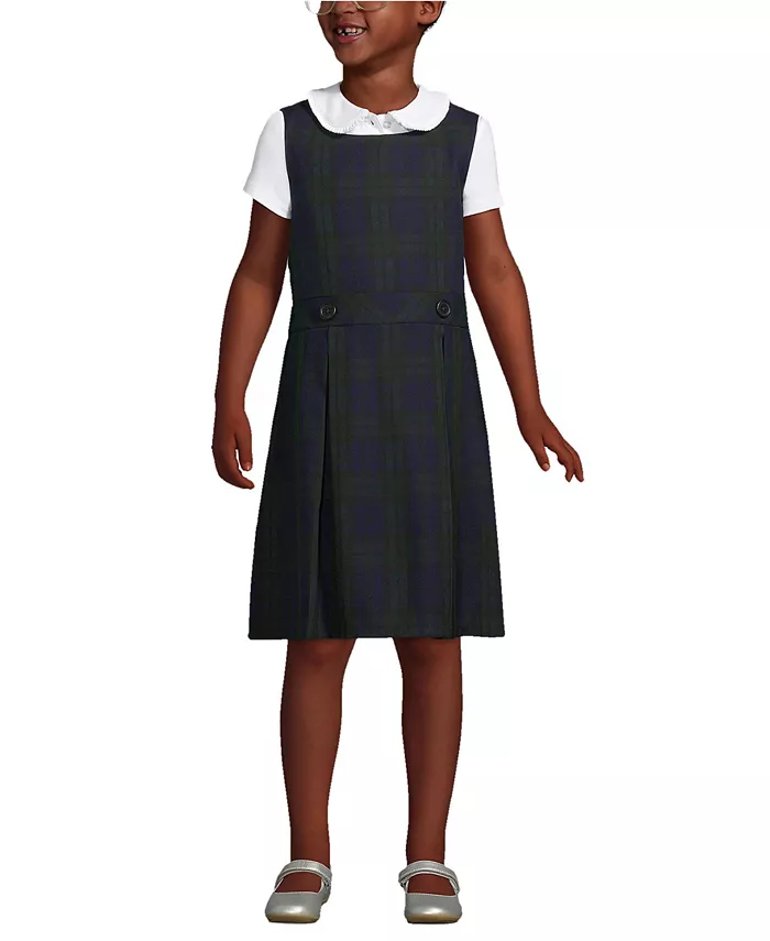 

Школьная форма для девочек клетчатое платье-сарафан выше колена Lands' End, зеленый