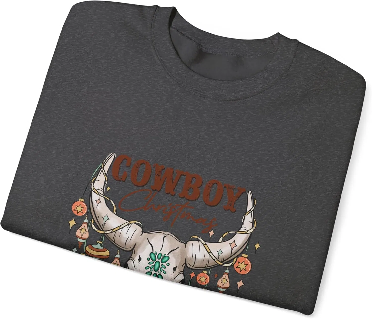 GENERIC Рождественская ковбойская толстовка в стиле вестерн, праздничная ковбойская толстовка в стиле родео, рождественская одежда в стиле вестерн, рождественская рубашка унисекс, Dark Heather — фото 3