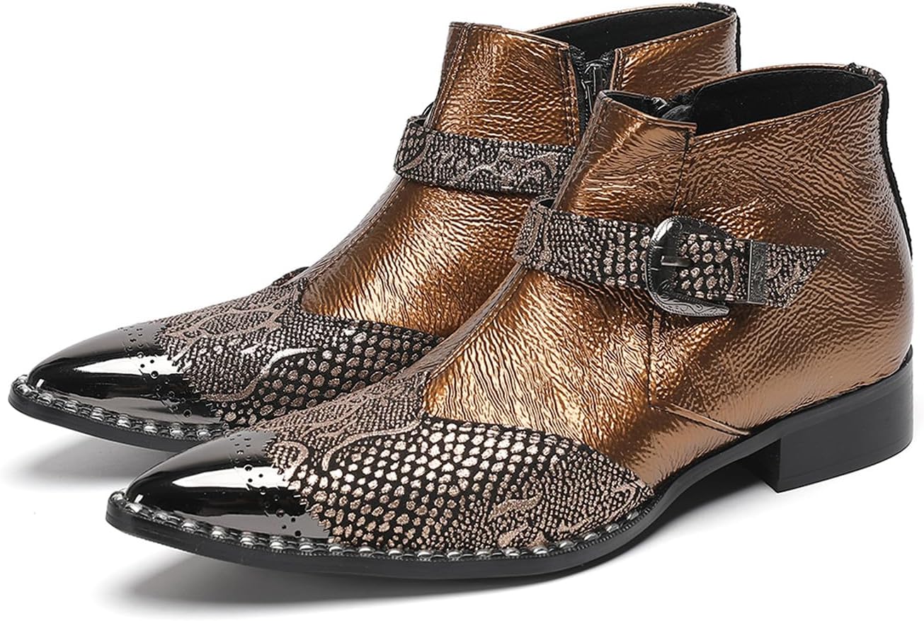 

Мужские классические и повседневные ботинки челси Santimon из зеленой лакированной кожи с пряжкой, молнией и удобной посадкой - ботильоны с острым носком для офиса, свадьбы и вечеринки