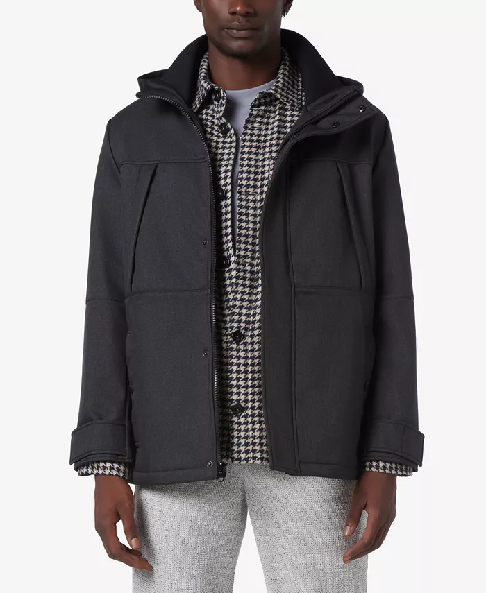 

Мужская утепленная парка с капюшоном Tompkins Micro-Houndstooth на флисовой подкладке Marc New York, черный