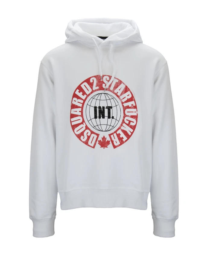 

Хлопковая толстовка с капюшоном и графическим принтом Dsquared2, белый