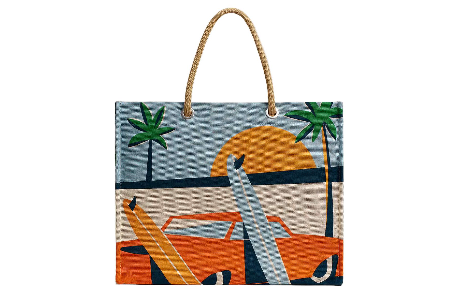 

Хлопковая сумка-шоппер через плечо повседневная женская многоцветная HERMES