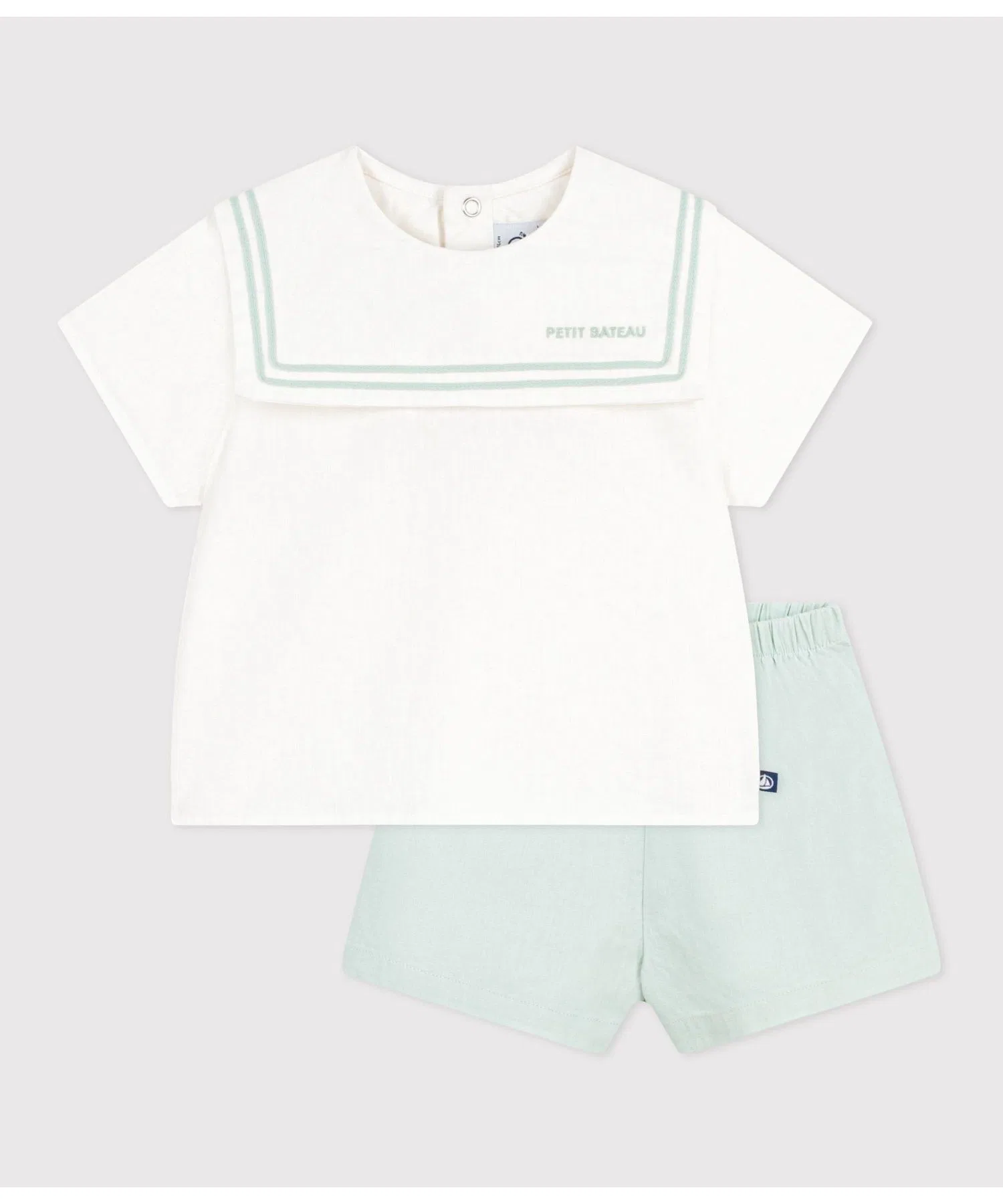 Детский комплект футболка с воротником и брюки PETIT BATEAU бело-зелёный