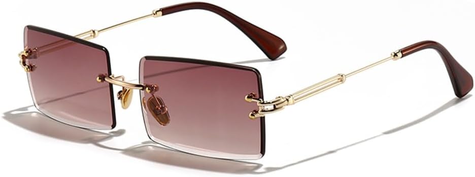 

LVTFCO Модные маленькие прямоугольные солнцезащитные очки, стильные женские и мужские, без оправы, для велоспорта, ретро, ​​защита от УФ-излучения UV400, C5gold Coffee