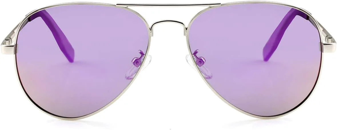 

Детские поляризованные солнцезащитные очки-авиаторы Kursan для мальчиков и девочек от 4 до 18 лет, 100% защита от УФ-излучения UV400, 52 мм, Silver/Purple Mirrored