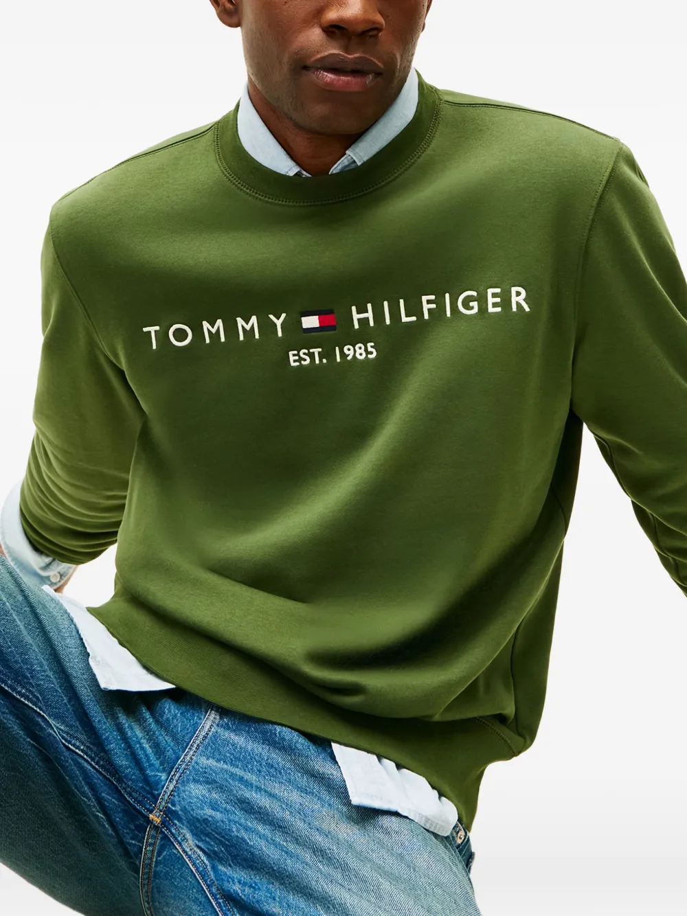 Свитшот с логотипом на груди и круглым вырезом Tommy Hilfiger, зеленый — фото 4