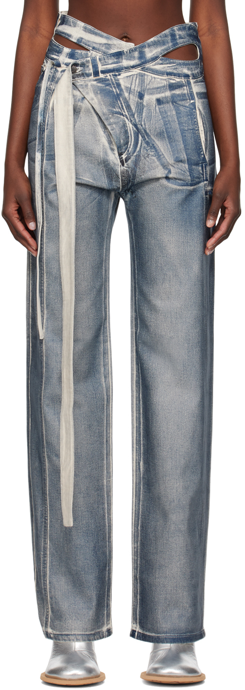

Эксклюзивные синие джинсы SSENSE Ottolinger, Sand/Blue paint