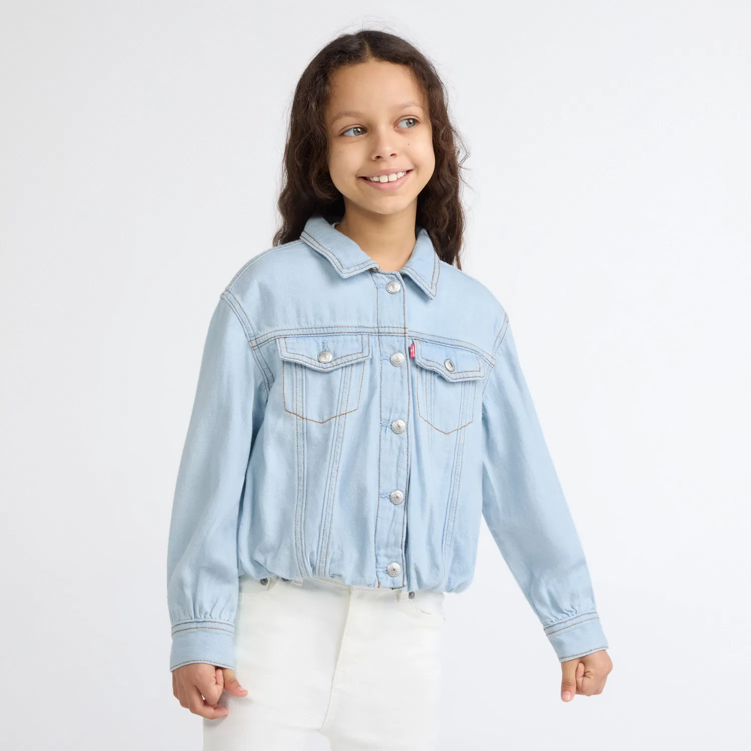Джинсовая куртка-тракер Bubble Denim для девочек 4-6 лет Levi's, Light Wash — фото 2