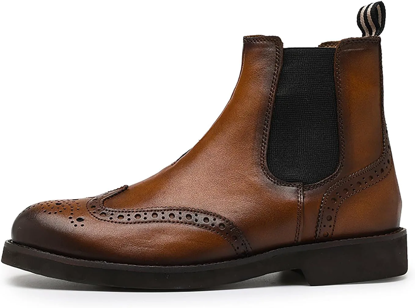 

Мужские ботинки Santimon Chelsea, повседневные и деловые, из натуральной кожи, ручной работы, с декоративной перфорацией, модные формальные ботинки до щиколотки, коричневый