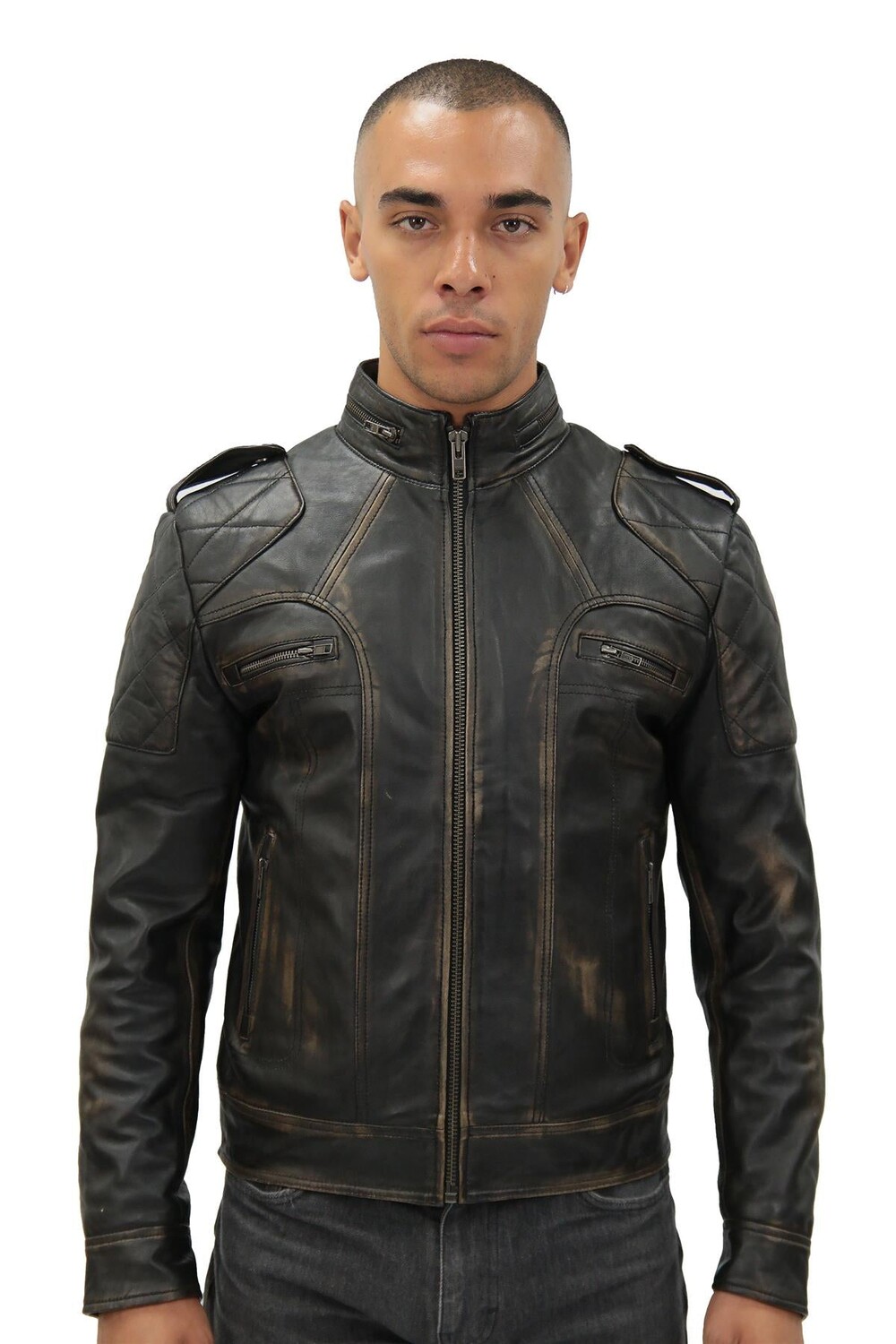 

Винтажная кожаная гоночная байкерская куртка brooklyn Infinity Leather, черный