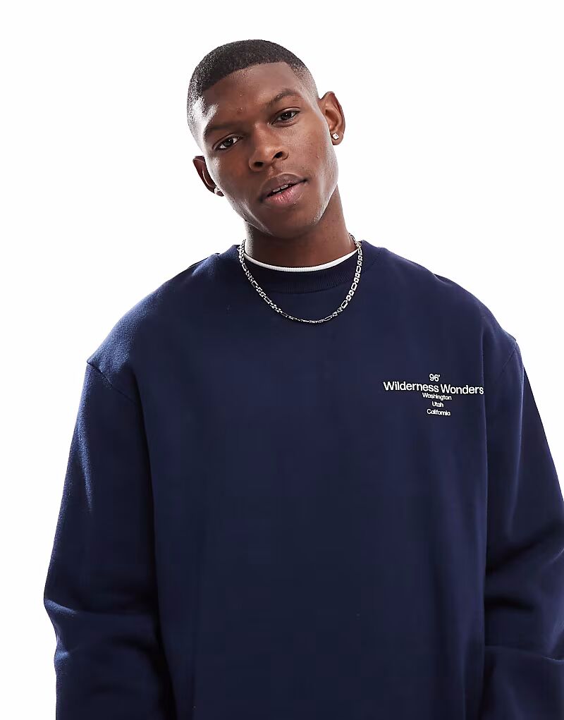 

Толстовка с принтом спереди и сзади темно-синего цвета Asos Design