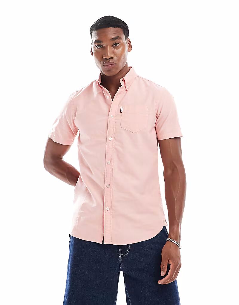 

Рубашка с коротким рукавом Superdry Oxford из шамбре розового цвета
