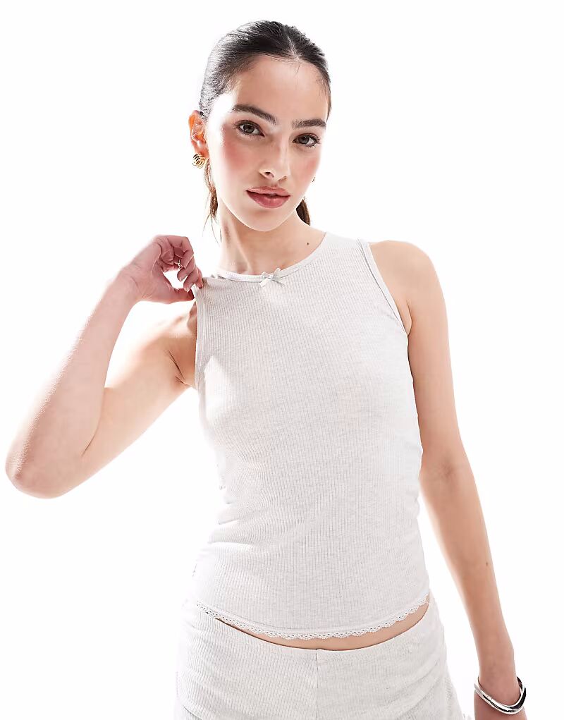 

Топ для сна из хлопка с оборками в рубчик, серый меланж Cotton:On