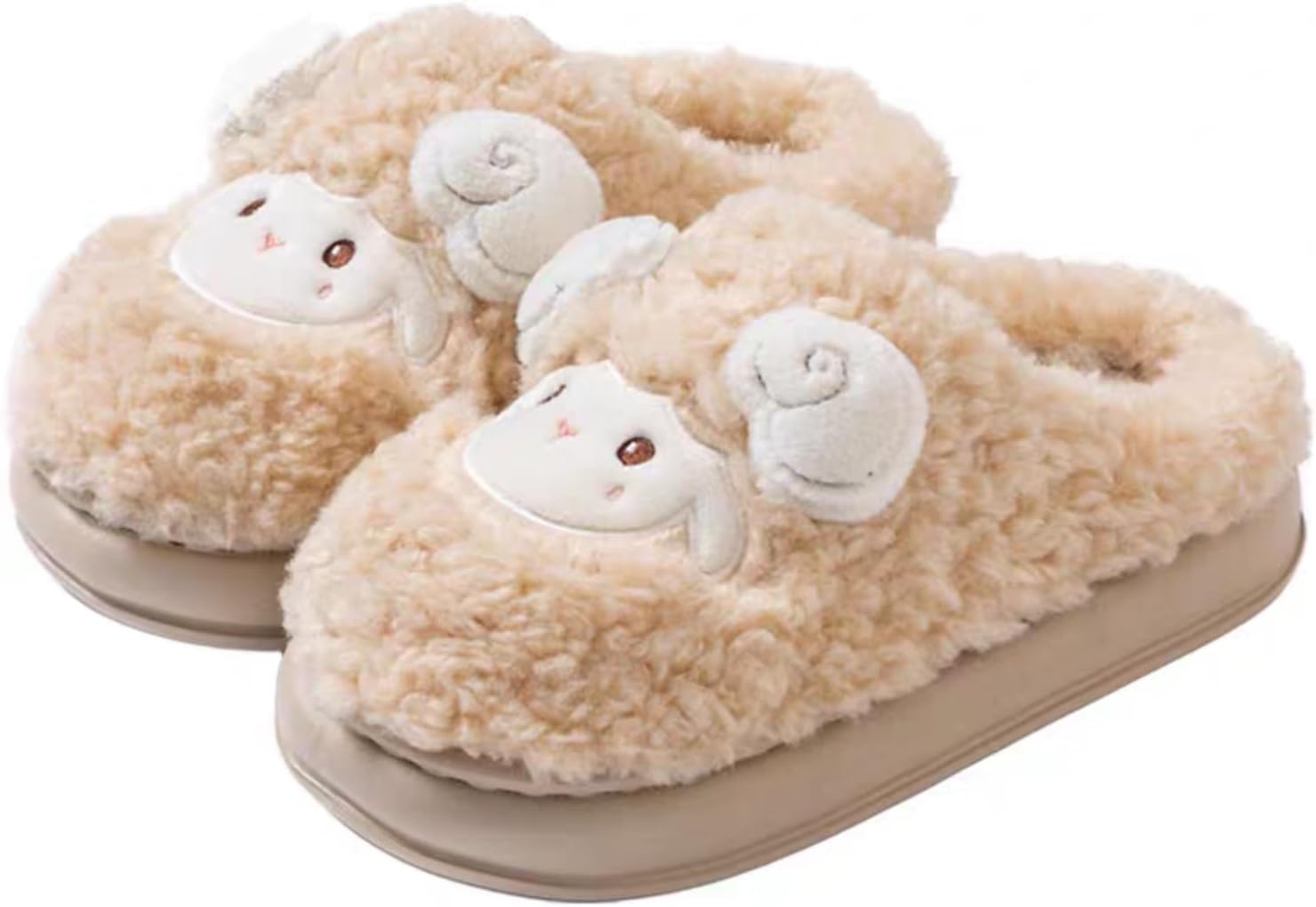 

Милые тапочки в виде овечки для женщин и мужчин, пушистая плюшевая теплая подкладка, домашние тапочки с толстым каблуком из мемори-пены Zigihos, хаки