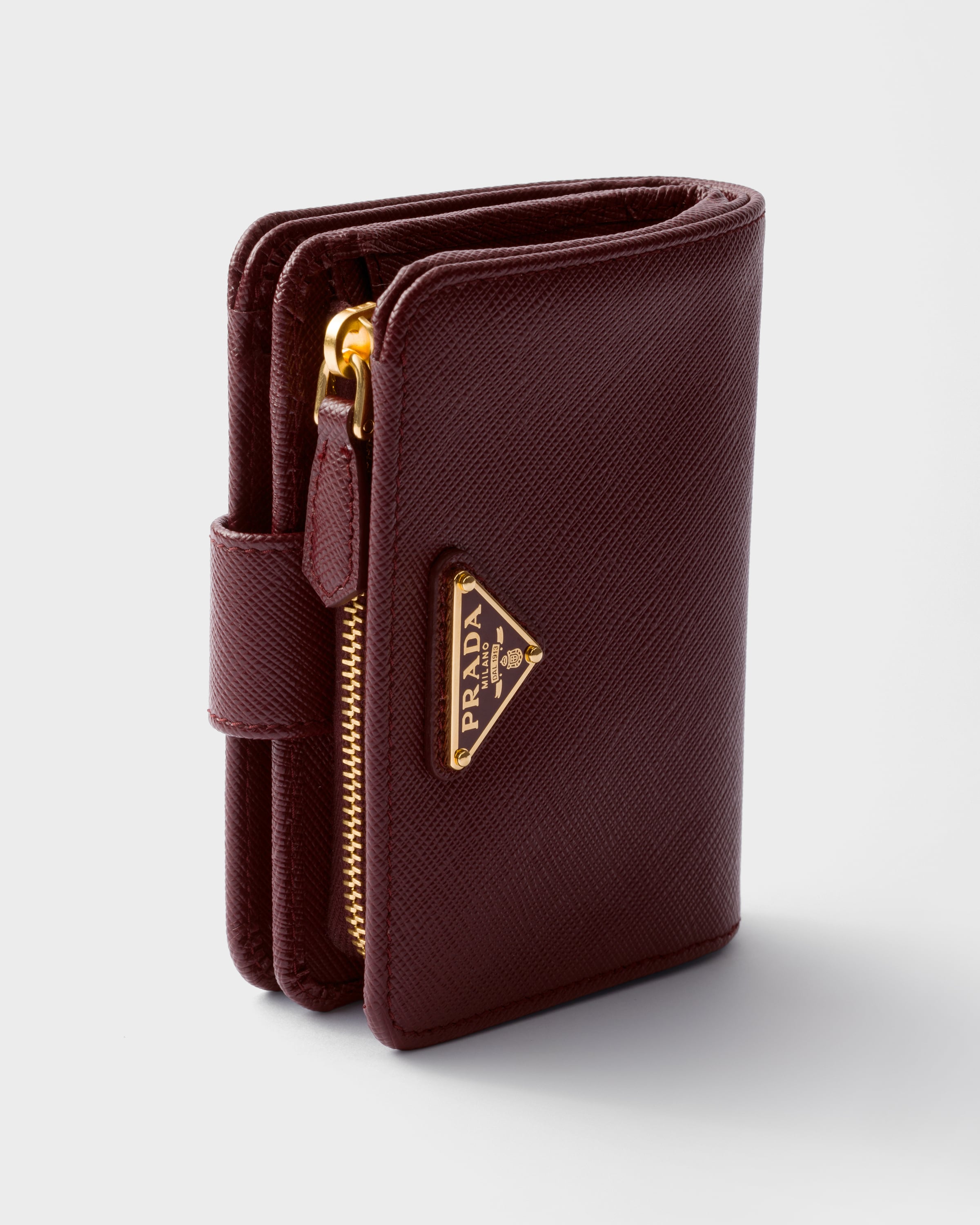 Маленький кошелек из сафьяновой кожи Prada, бордовые — фото 4