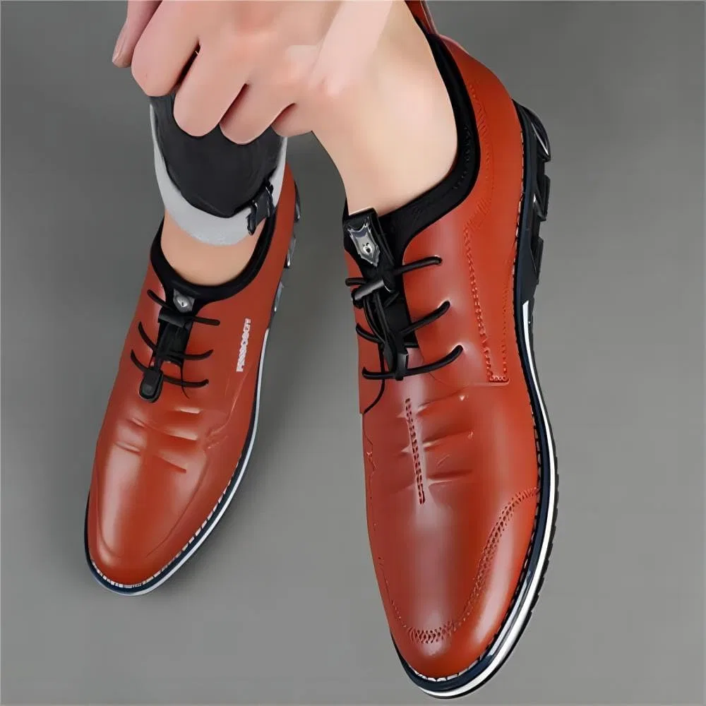 Лоферы кожаные Men's Casual Loafers Leather Comfortable Outdoor Breathable Oxfords Lightweight Driving Moccasin Business Dress Shoes, Оранжевый Asifn — фото 3