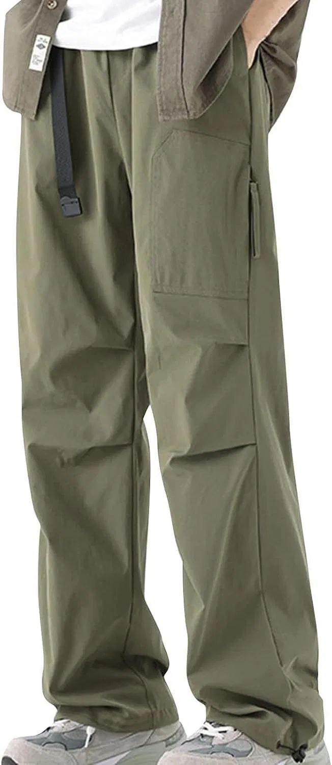 Мужские свободные брюки карго с эластичным поясом, Multi-Pockets, армейский зелёный