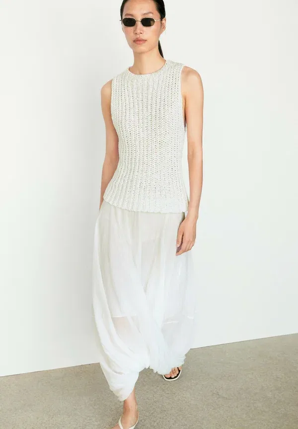 Топ хлопковый без рукавов Massimo Dutti, White, белый — фото 4
