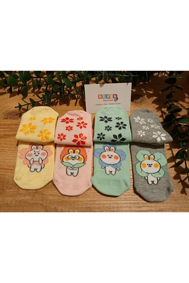 Детские носочки для девочек с принтом 4-Piece valeria girl non-slip sole booties baby socks Bebek Meselesi, Mixed Color — фото 3