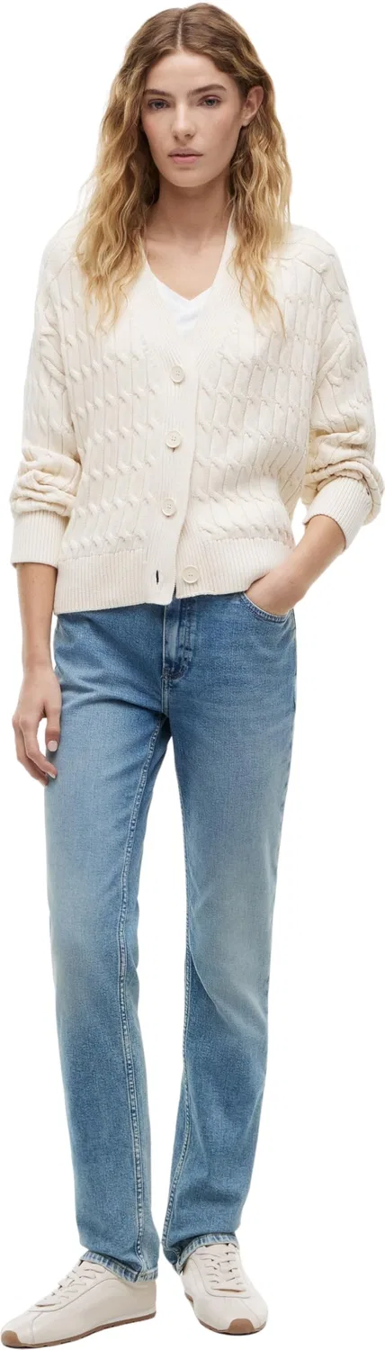 Женский свитер с V-образным вырезом Mid GG Cable Tommy Hilfiger, Yellow (Ivory Petal) — фото 4