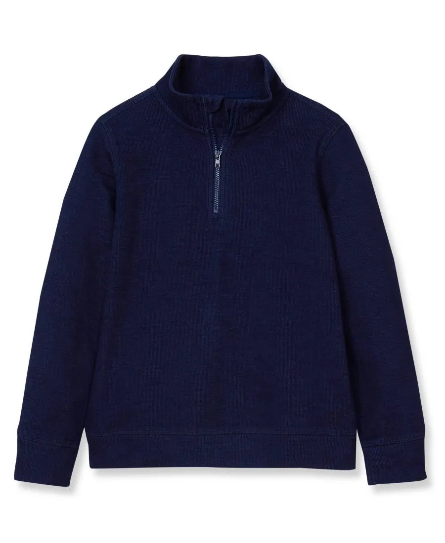 Свитер с четверть-застежкой из фактурного трикотажа Lands' End, Navy