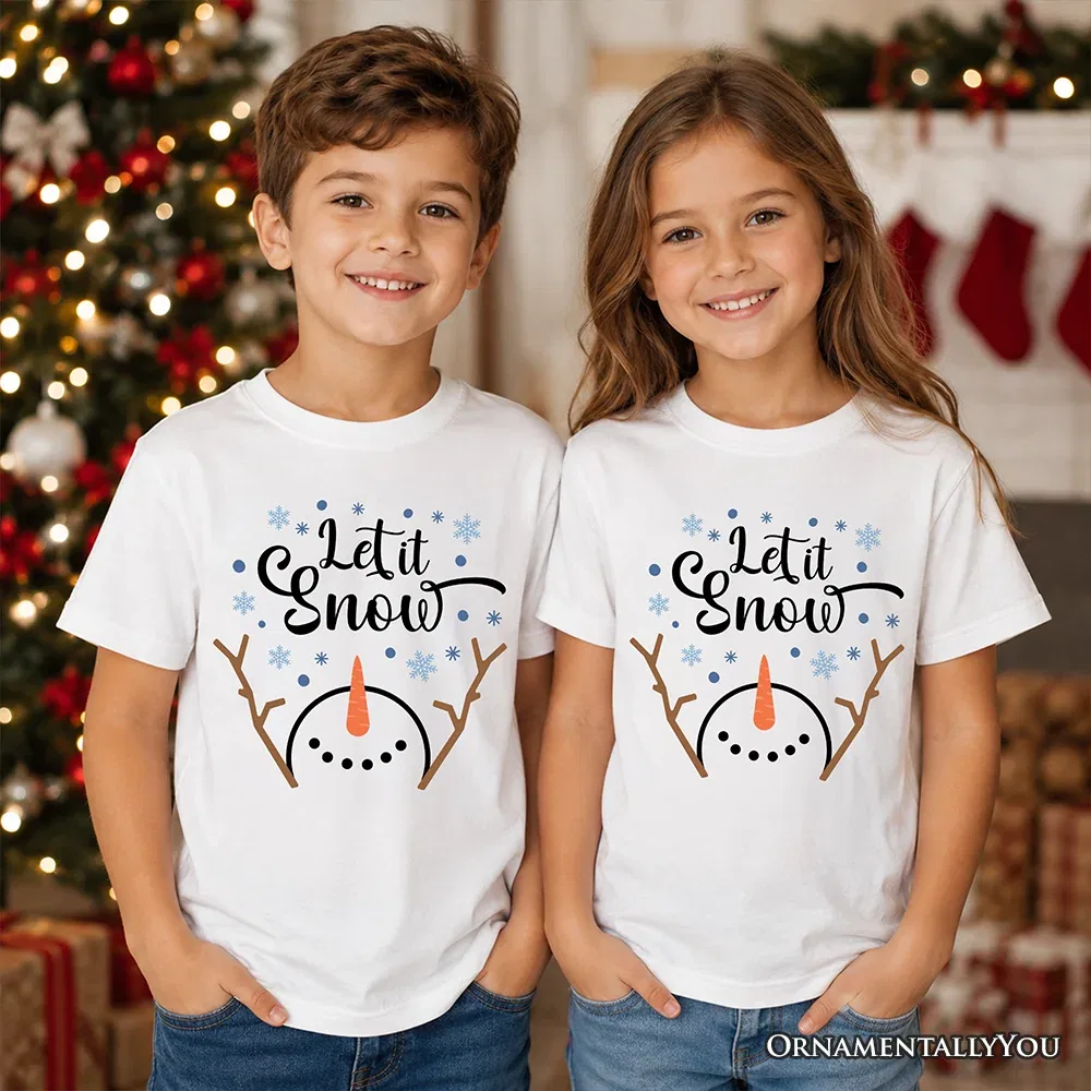 Детская футболка с принтом Let It Snow Youth T-Shirt Minimalist Snowman OrnamentallyYou, White — фото 4