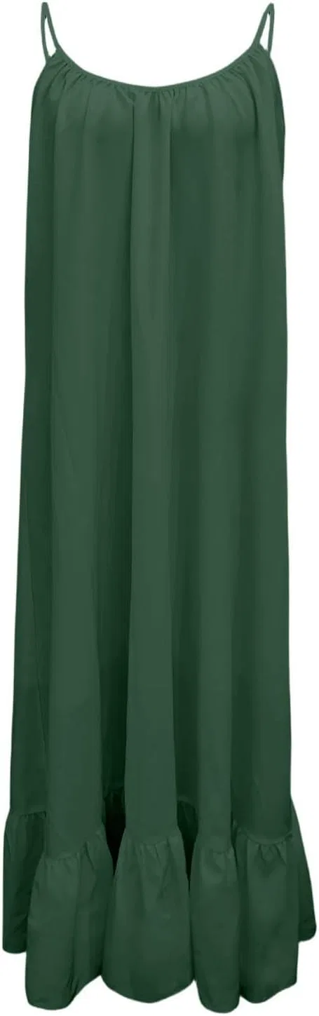 Женское открытое макси-платье на тонких бретелях, Dark Green — фото 4